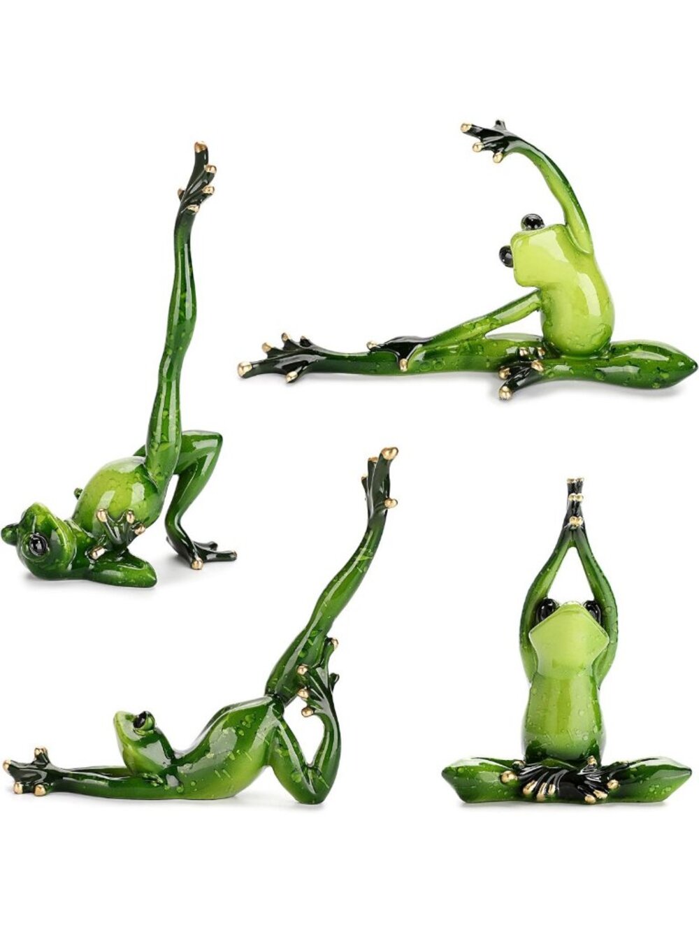 Set of 4 Resin Yoga Frog Figurines | Unique Home Office Decor Collectibles